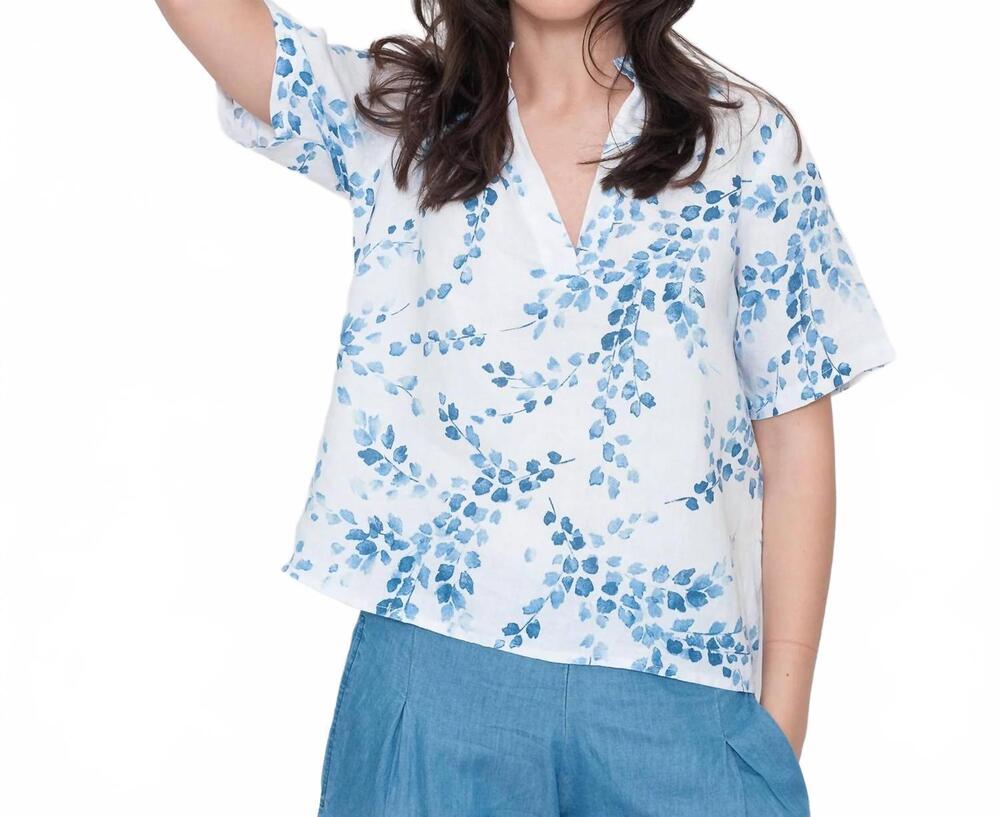 NEW BLUEBERRY popover top in white flora